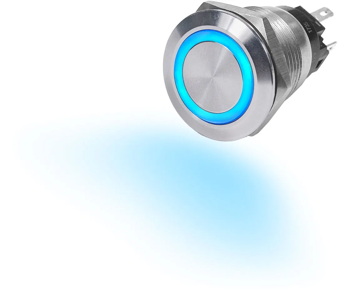 4160-BSS – BLUE SEA Push Button Switch, On/Off Switch 10 Amps Panel Mount LED Blue Ring Stainless Steel Silver Button
